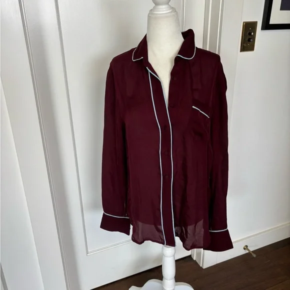 J. Crew Silk Piped Shirt Blouse Sz 10 #1 - Picture 2 of 6